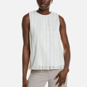THEORY Sleeveless Pleated Shell Top | Small | Lace Mesh Lined Bright White NWT